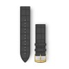Bracelet à dégagement rapide, cuir gaufré d'Italie noir avec boucle dorée - F245