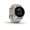Garmin Epix Pro -kello - Sapphire Edition 42mm, titaani, vaalea kulta, hiekkabeigellä rannekkeella vaalean kultaisella soljella