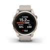 Garmin Epix Pro -kello - Sapphire Edition 42mm, titaani, vaalea kulta, hiekkabeigellä rannekkeella vaalean kultaisella soljella