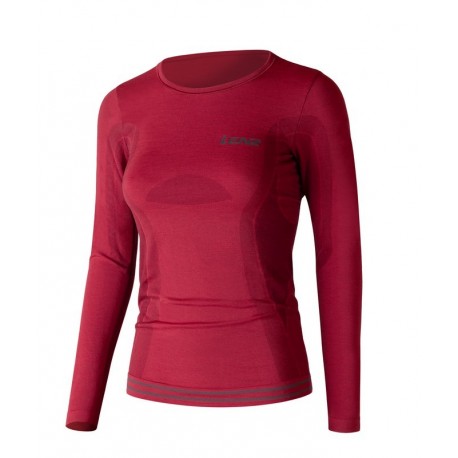 Haut Longsleeve Dam Merino 6.0 Lenz - col round - rouge foncé