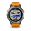 Montre Fenix 5 Plus Garmin - Titane Sapphire noire avec bracelet orange vif