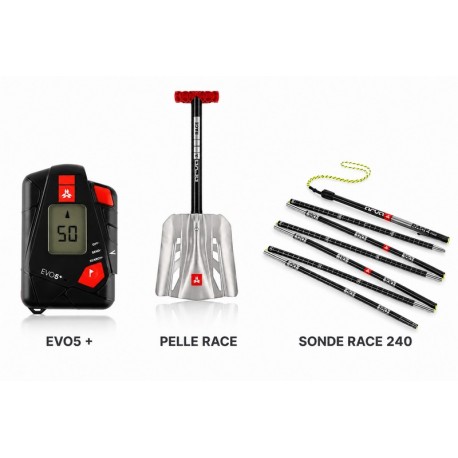 Pack de sécurité avalanche ultra léger Arva Race avec DVA Evo5+, sonde carbone et pelle homologuée ISMF