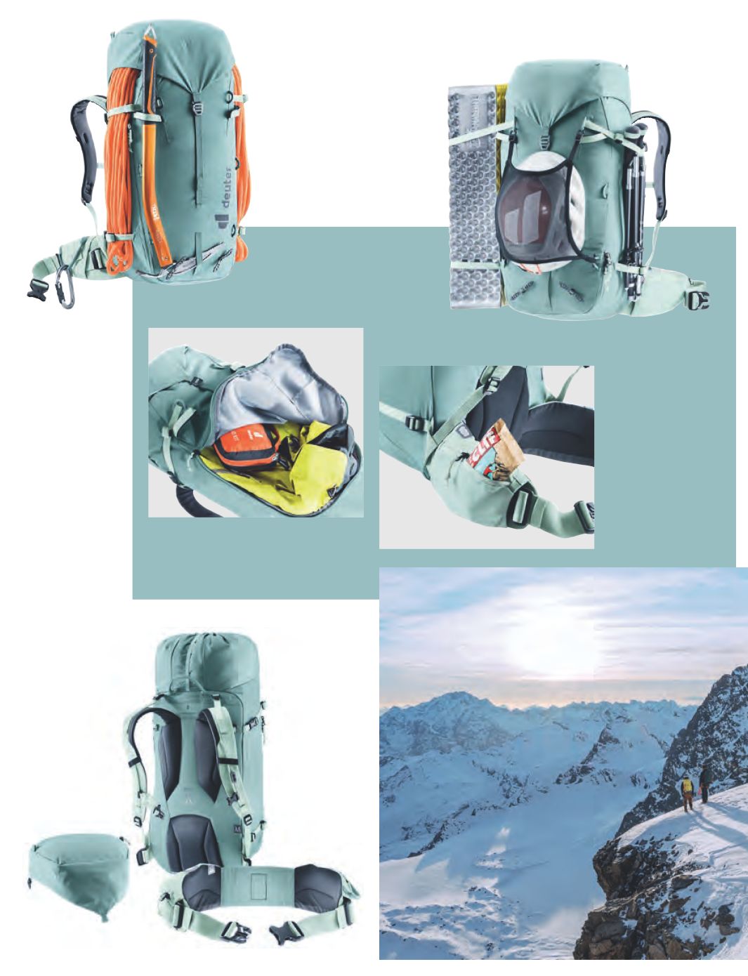 Guide 32+8 SL、Guide 34+8、Guide 42+8 SL、Guide 44+8 Deuter バックパックの特徴
