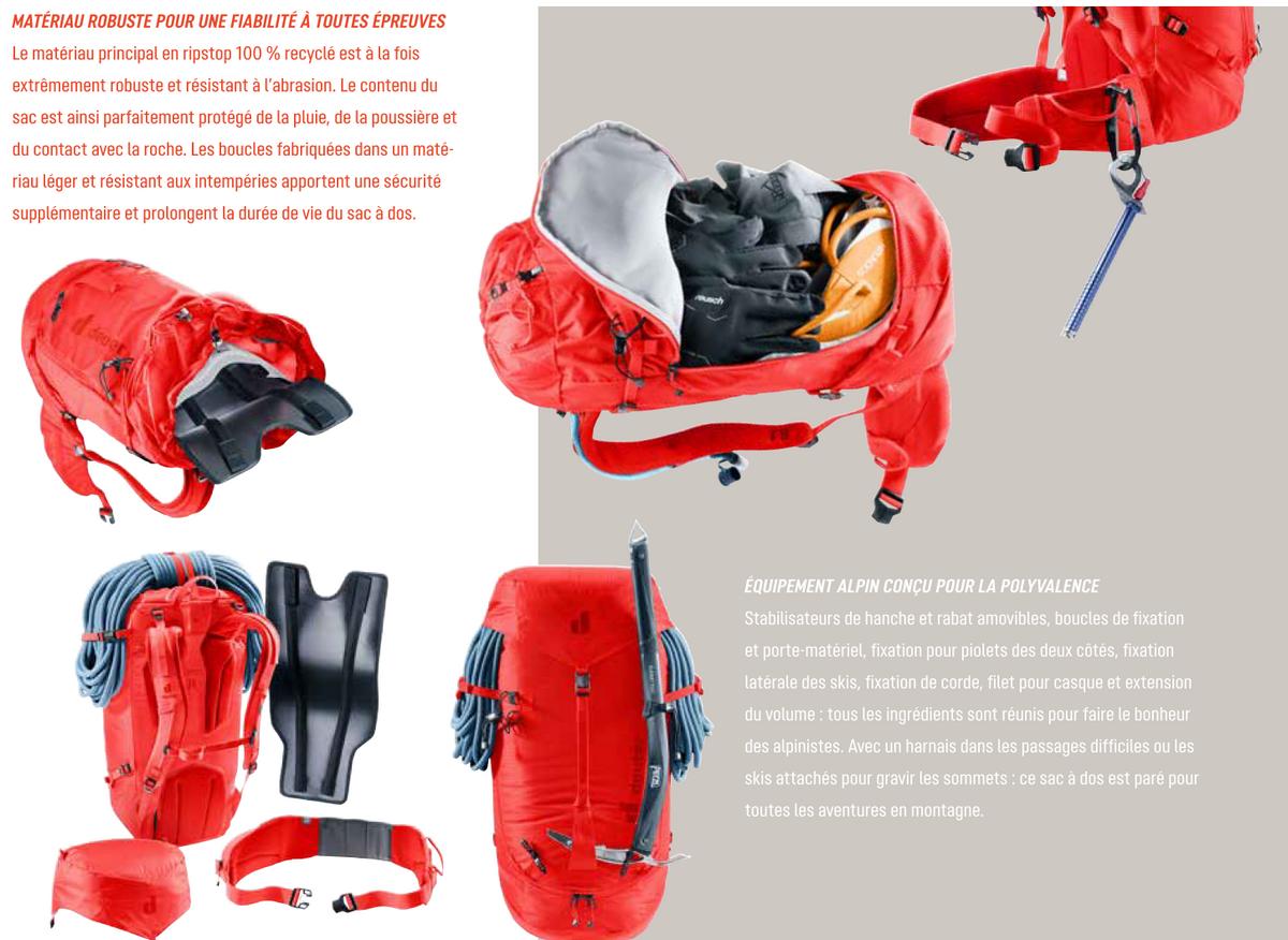 Caractéristiques du sac à dos d'alpinisme Guide Deuter