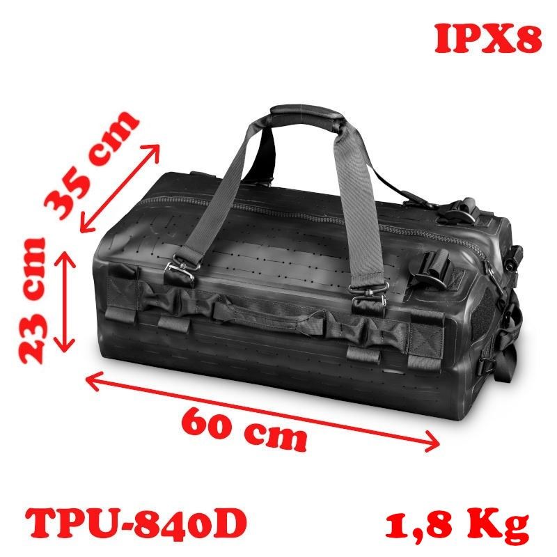 Afmetingen van de HybriDuffle 50 HPA waterdichte tas