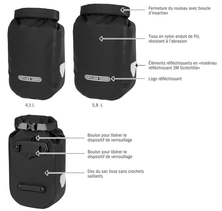 Značilnosti torbe za kolesarske vilice Ortlieb Fork-Pack