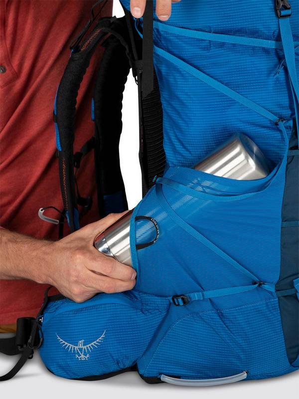 Sac &agrave; dos Exos/Eja Osprey: poches extensibles lat&eacute;rales pour les gourdes