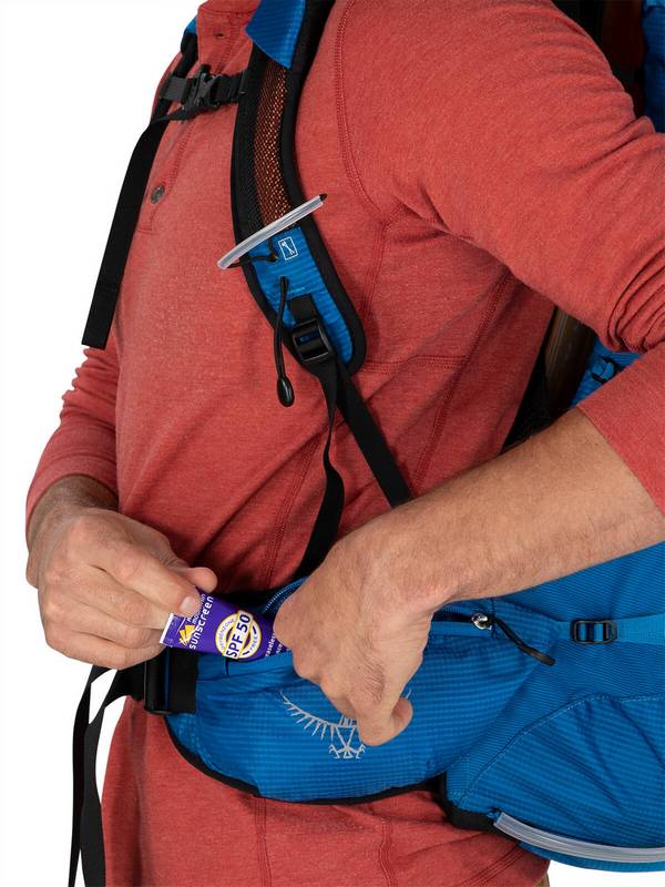 Sac &agrave; dos Exos/Eja Osprey: double poches ceinture &agrave; fermeture &eacute;clair, pour les barres &eacute;nerg&eacute;tiques par exemple